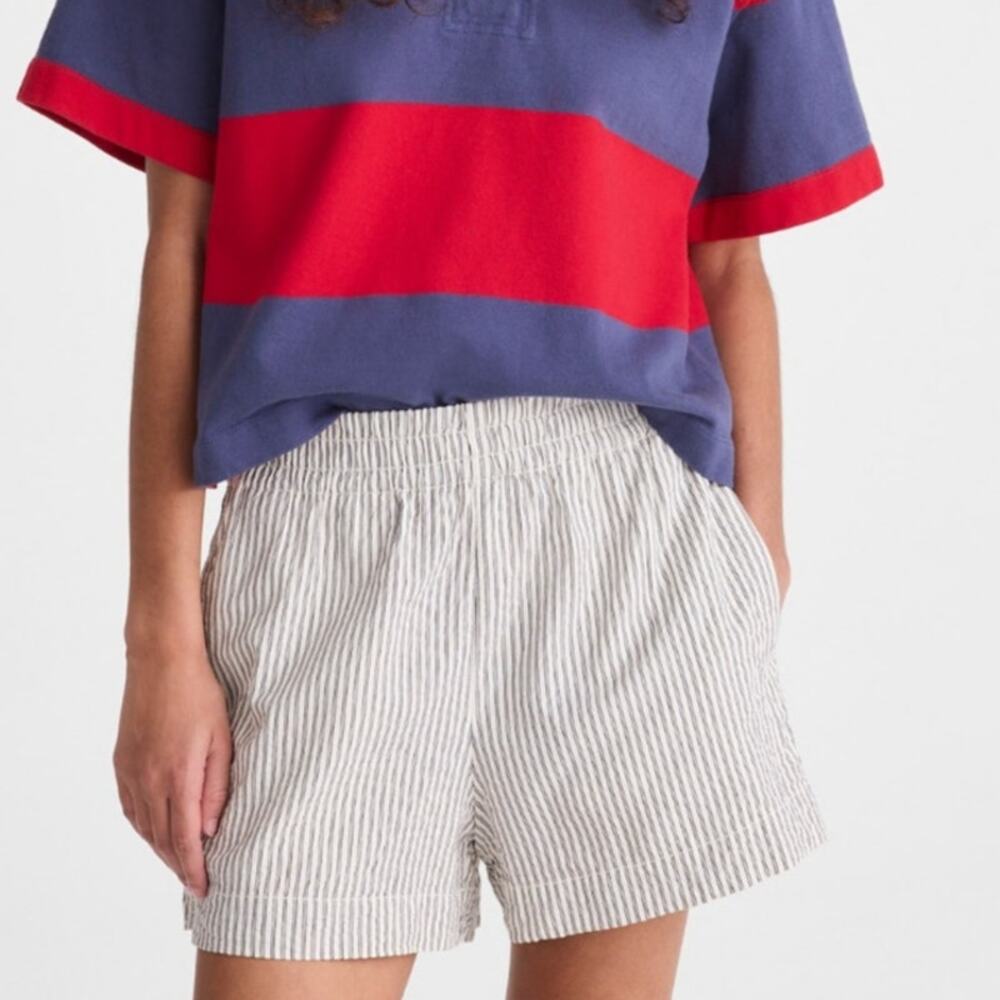 NWT Madewell Easy Pull On High Rise Shorts Linen Blend XS Blue White Striped